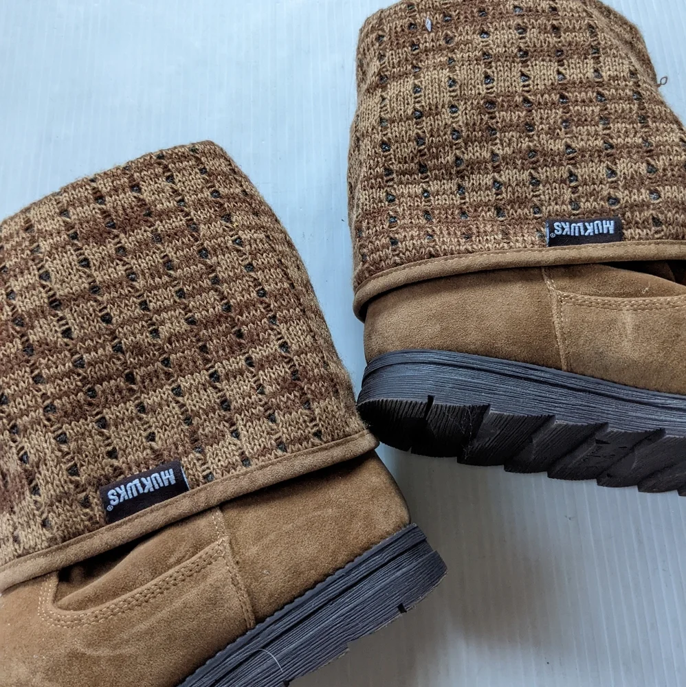 MUK LUKS Demi Foldover Water Resistant Winter Boots brown tall cuffed wool lined